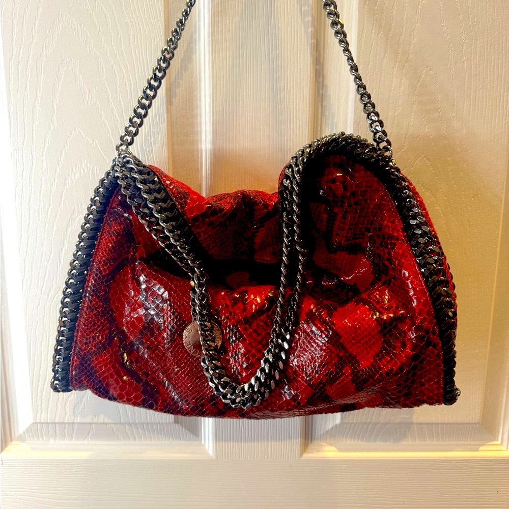 Stella McCartney Falabella Red Snake Print Chain Bag